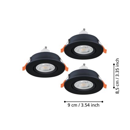 Eglo - Set di 3 faretti da incasso LED 1xGU10/4,5W/230V nero