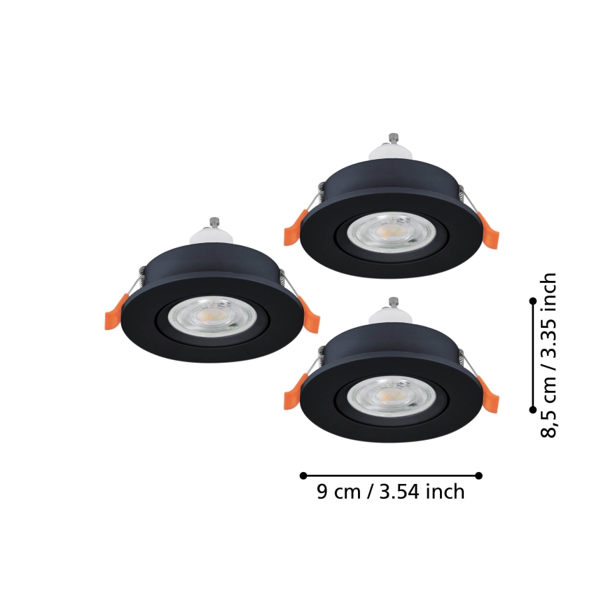 Eglo - Set di 3 faretti da incasso LED 1xGU10/4,5W/230V nero