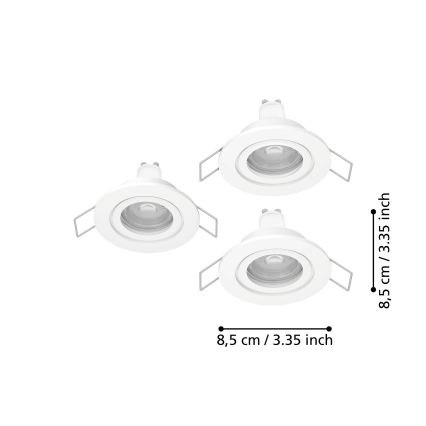 Eglo - Set 3x faretti LED da incasso per bagno 1x GU10/4,5W/230V IP44 bianco