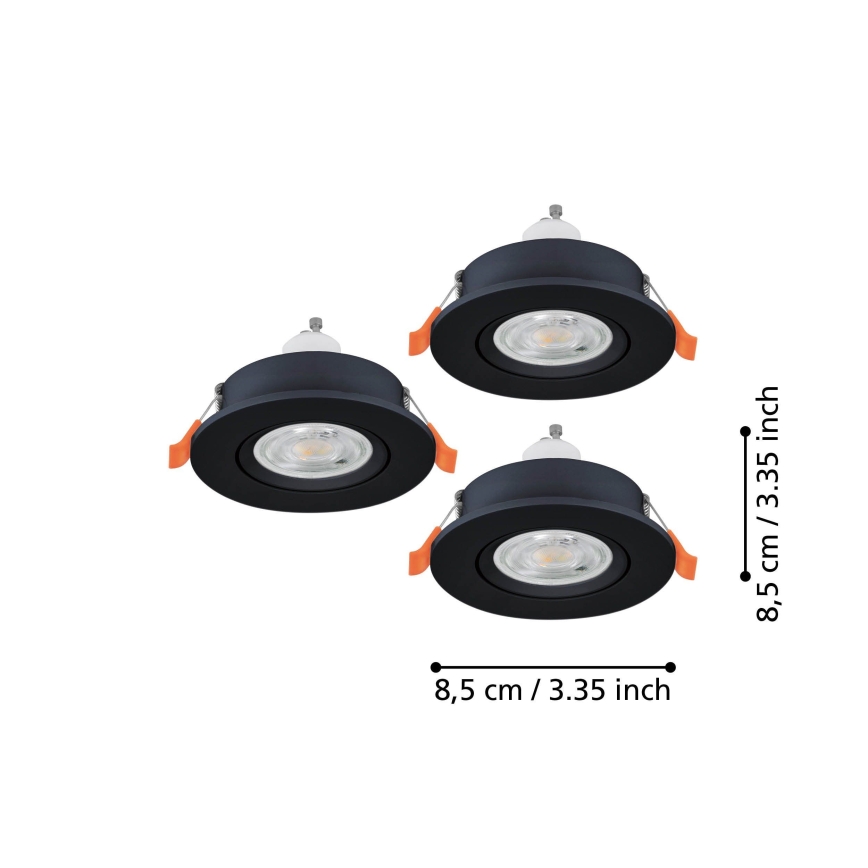 Eglo - Set da 3 faretti LED da incasso per bagno 1xGU10/4,5W/230V IP44 nero