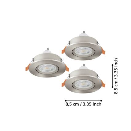 Eglo - Set da 3 faretti LED da incasso per bagno 1xGU10/4,5W/230V IP44 cromo opaco