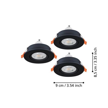 Eglo - Set da 3 faretti LED da incasso, 1xGU10/4,5W/230V, nero