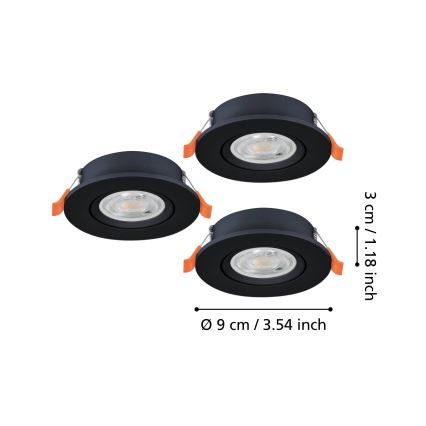 Eglo - Set da 3 faretti da incasso LED/4,8W/230V 2700/4000/6500K nero