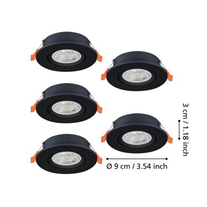 Eglo - Set da 5 faretti da incasso a LED 4,8W 230V 2700/4000/6500K, nero