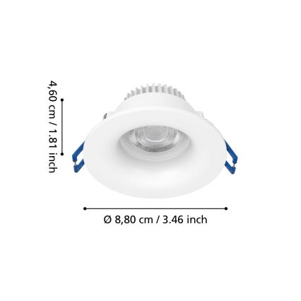 Eglo - Faretto LED da incasso per bagno LED/4,9W/230V 2700/4000/6500K Ø 8,8 cm IP65 bianco