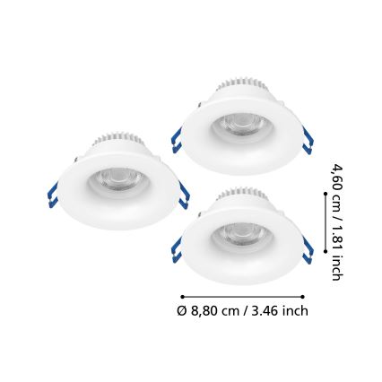 Eglo - SET 3x faretti da incasso per bagno LED/4,9W/230V 2700/4000/6500K Ø 8,8 cm IP65 bianco