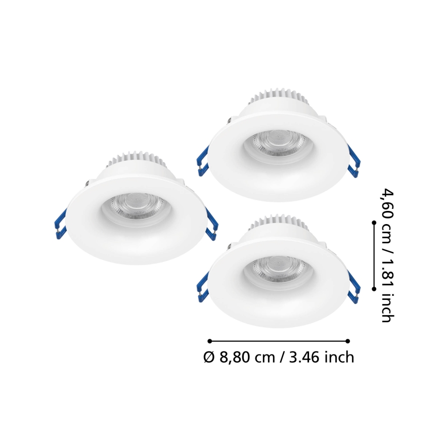 Eglo - SET 3x faretti da incasso per bagno LED/4,9W/230V 2700/4000/6500K Ø 8,8 cm IP65 bianco
