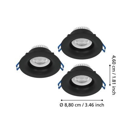 Eglo - Set da 3 faretti da incasso per bagno a LED/4,9W/230V 2700/4000/6500K Ø 8,8 cm IP65 nero