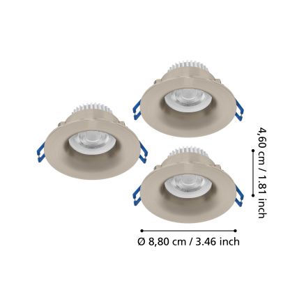 Eglo - Set da 3 faretti da incasso LED per bagno, 4,9 W / 230 V, 2700/4000/6500K, Ø 8,8 cm, IP65, finitura cromo opaco