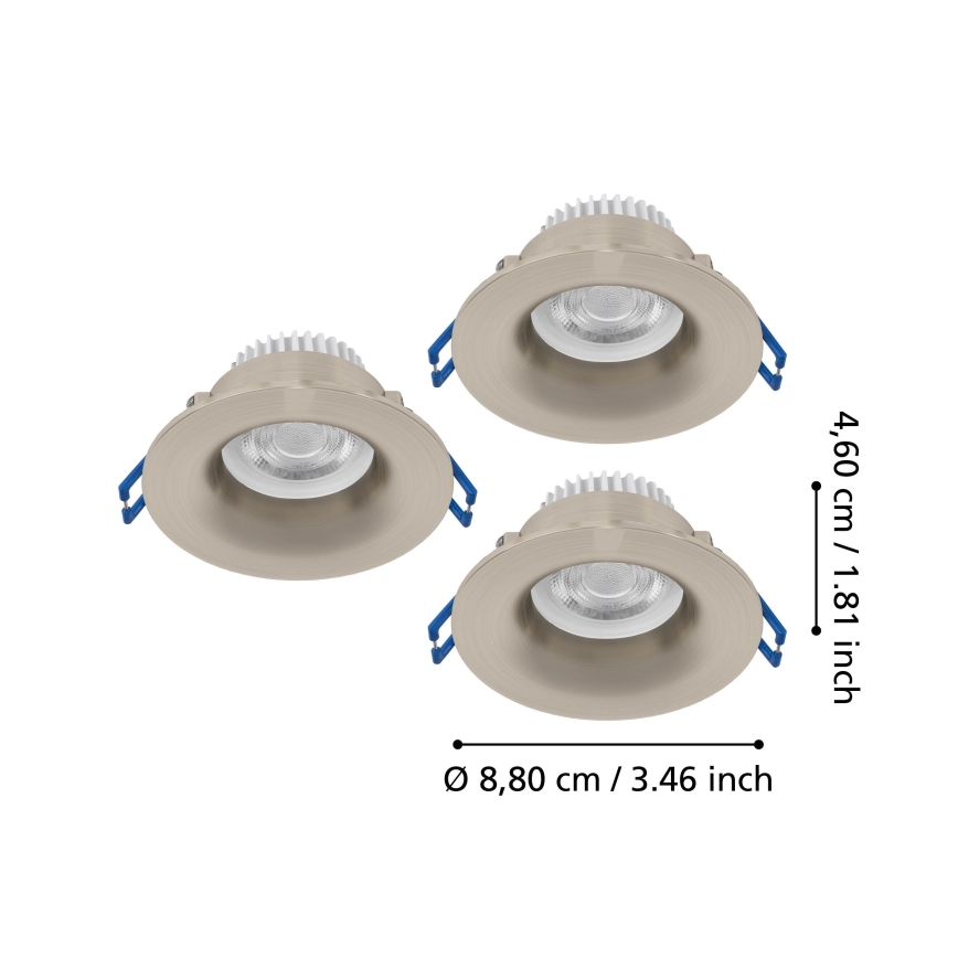 Eglo - Set da 3 faretti da incasso LED per bagno, 4,9 W / 230 V, 2700/4000/6500K, Ø 8,8 cm, IP65, finitura cromo opaco