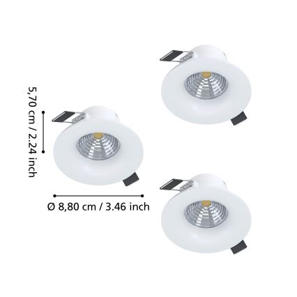 Eglo - Set da 3 faretti da incasso dimmerabili LED/4,8W/230V Ø 8,8 cm bianco