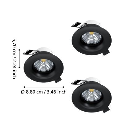 Eglo - SET 3x faretti da incasso LED dimmerabili LED/4,8W/230V Ø 8,8 cm nero