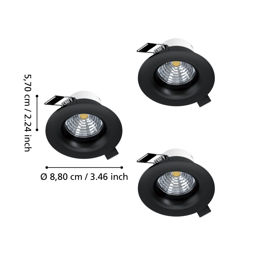 Eglo - SET 3x faretti da incasso LED dimmerabili LED/4,8W/230V Ø 8,8 cm nero