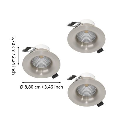 Eglo - Set da 3 faretti da incasso LED dimmerabili LED/4,8W/230V Ø 8,8 cm cromo opaco