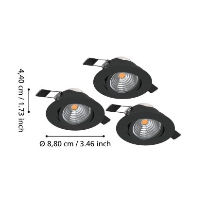 Eglo - Set da 3 faretti da incasso dimmerabili a LED/6,4W/230V Ø 8,8 cm nero