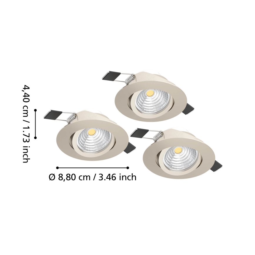Eglo - Set da 3 faretti da incasso LED dimmerabili, 6,4 W, 230 V, Ø 8,8 cm, cromo satinato
