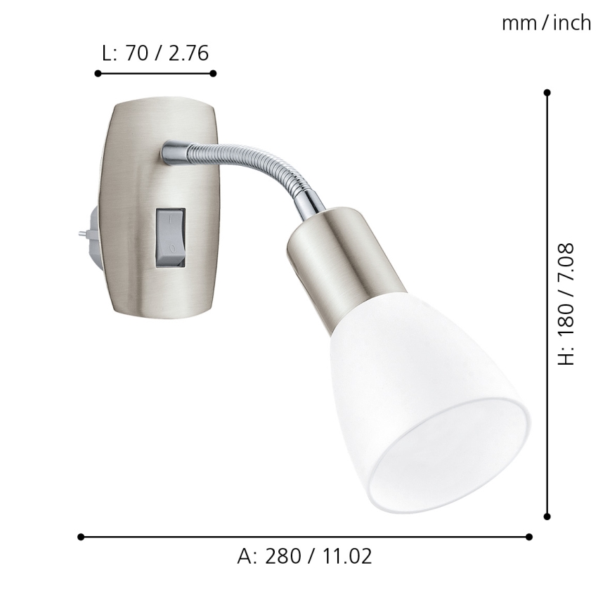 Eglo - Applique da parete con spina 1xE14/5W/230V cromo opaco