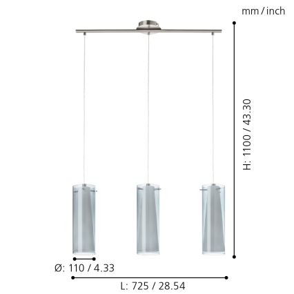 EGLO - Lampadario a sospensione 3xE27/60W fumé