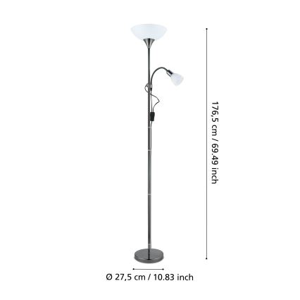 Eglo - Lampada da terra 1xE27/60W/230V + 1xE14/25W/230V cromo nero