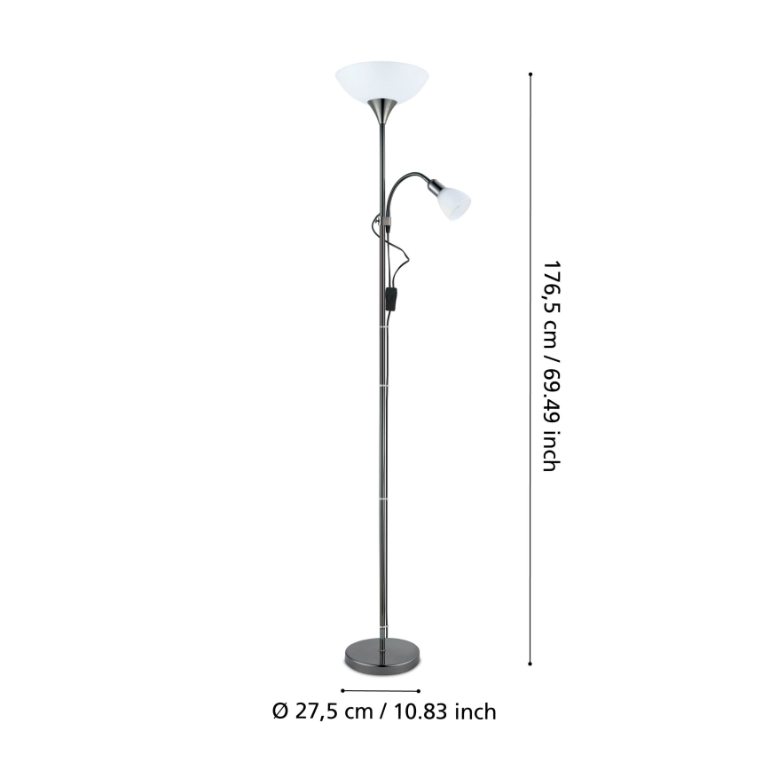 Eglo - Lampada da terra 1xE27/60W/230V + 1xE14/25W/230V cromo nero