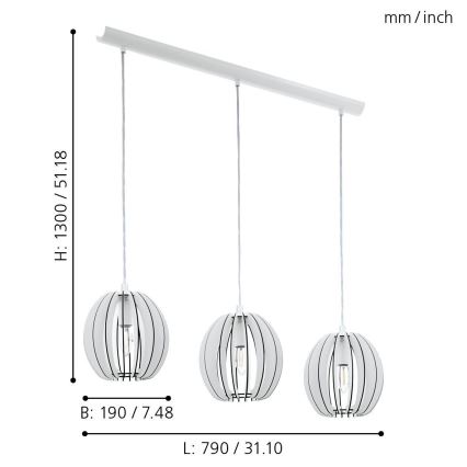 Eglo 94444 - Lampadario COSSANO 3xE14/40W/230V