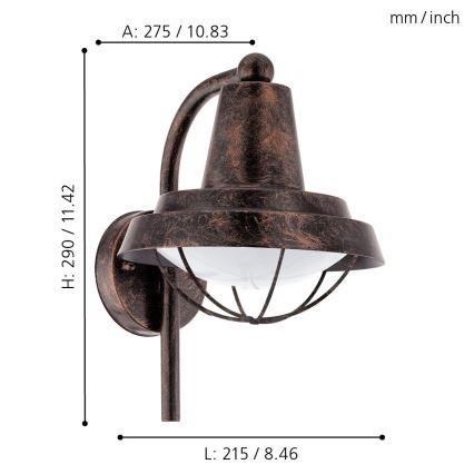 Eglo 94838 - Lampada da esterno COLINDRES 1xE27/60W/230V
