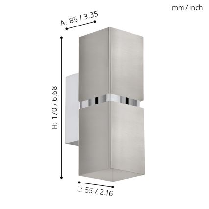 Eglo 96264 - Applique LED PASSA 2xGU10/2,8W/230V quadrata