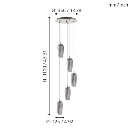 Eglo 96345 - Lampadario LED a sospensione con filo FARSALA 5xG9/2,5W/230V