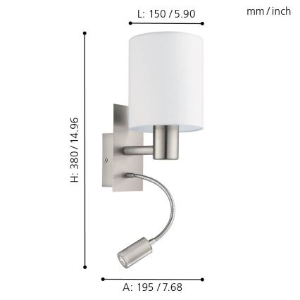 Eglo - Applique a LED 1xE27/40W+LED/3,8W bianco