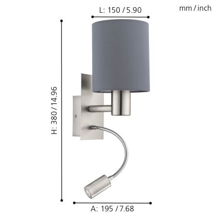 Eglo - Lampada LED da parete 1xE27/40W+LED/3,8W grigio