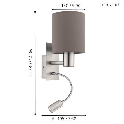 Eglo - Applique a LED 1xE27/40W+LED/3,8W grigia