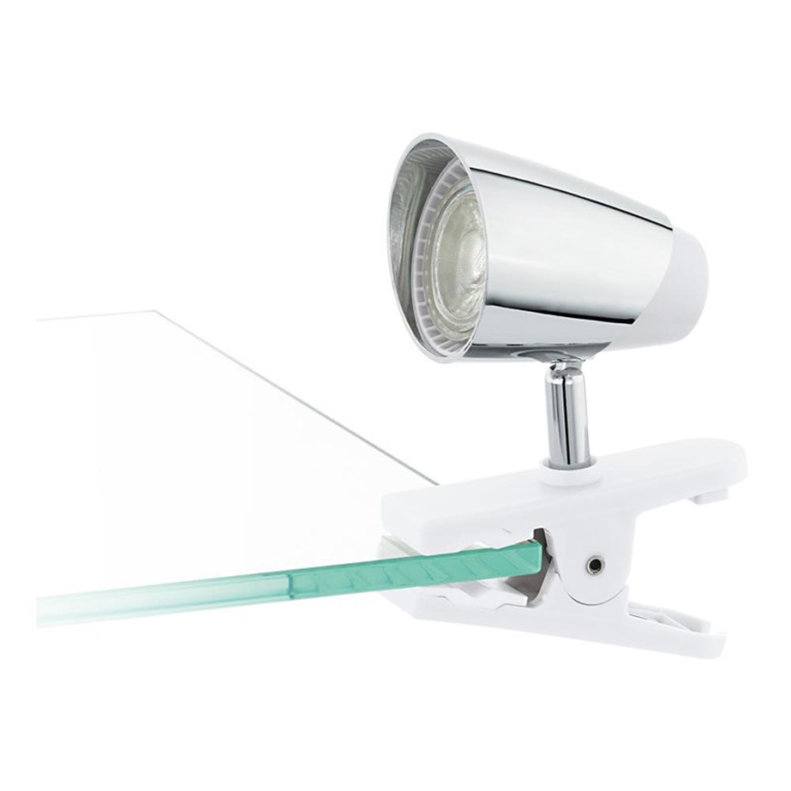 Lampada A Morsetto EGLO Banny – Design Cromato E Bianco, Attacco GU10, IP20, Larghezza 13cm