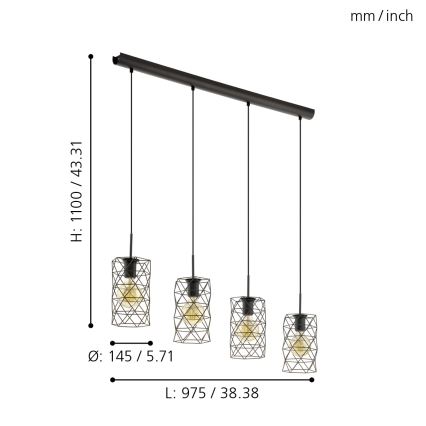 Eglo - Lampada a sospensione 4xE27/60W/230V