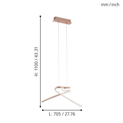 Eglo 97362 - Lampadario LED a sospensione con filo PALOZZA 2xLED/11W/230V