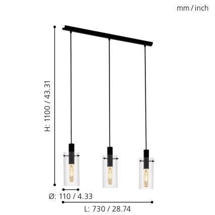 Eglo - Lampadario a sospensione con filo 3xE27/60W/230V