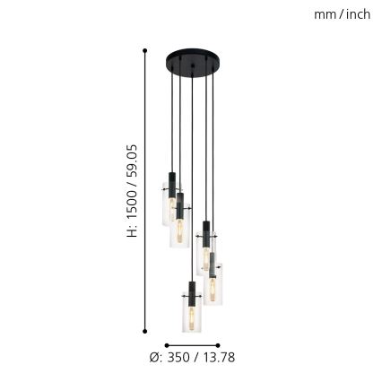 Eglo -  Lampadario a sospensione con filo 5xE27/60W/230V