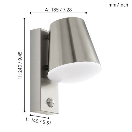 Eglo 97453 - Lampada da parete per esterni con sensore CALDIERO 1xE27/10W/230V IP44