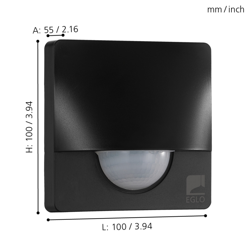 Eglo - Sensore di movimento esterno 12 m nero IP44