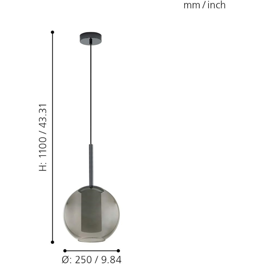 Eglo 97633 - Lampada a sospensione con cavo TINDARI 1xE27/60W/230V nero fumé