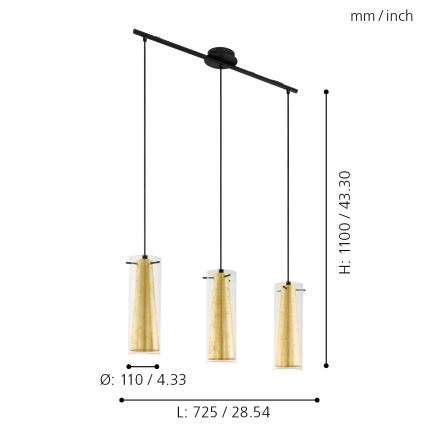 Eglo - Lampadario a sospensione con filo 3xE27/60W/230V