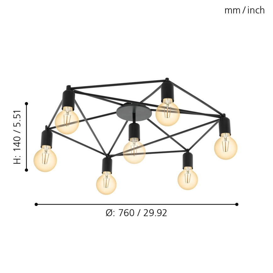 Eglo - Lampadario fisso 7xE27/60W/230V nero