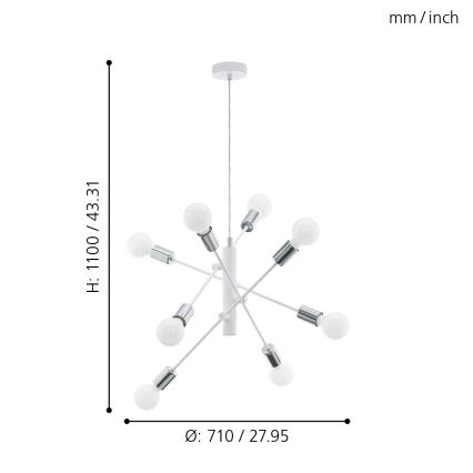 Eglo - Lampadario a sospensione con filo 8xE27/60W/230V bianco