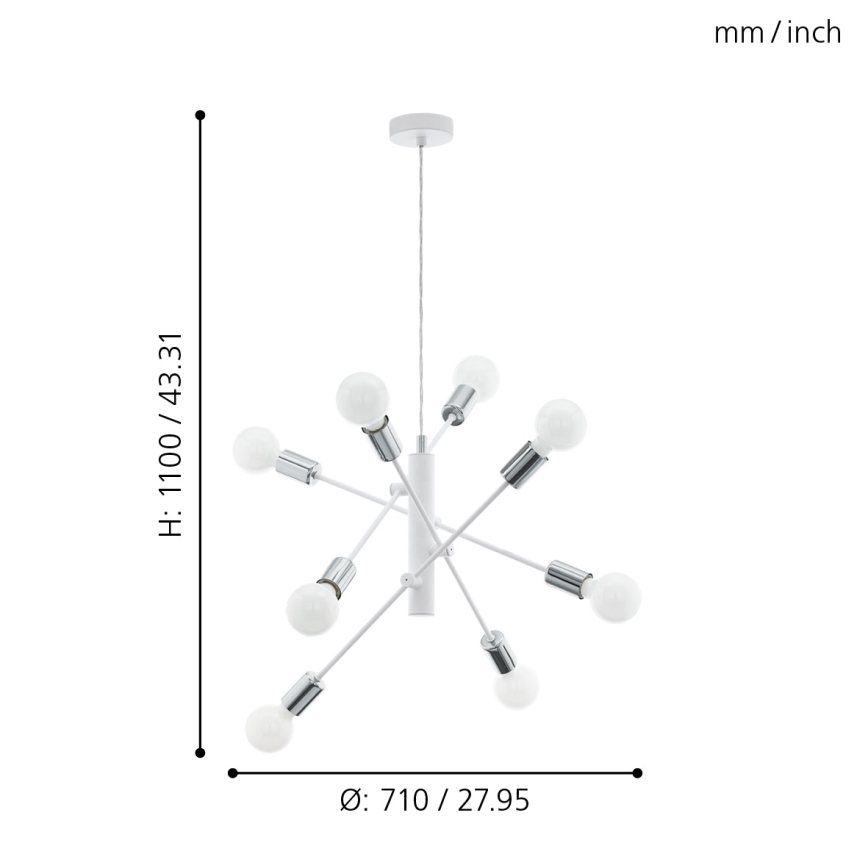 Eglo - Lampadario a sospensione con filo 8xE27/60W/230V bianco