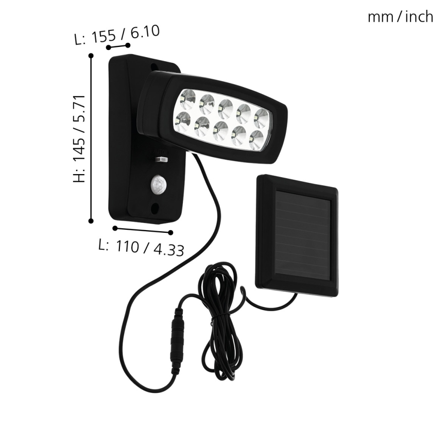 Eglo - Applique a LED solare con sensore LED/1,2V 600 mAh IP44