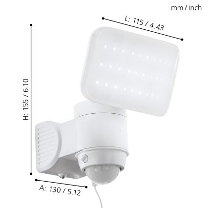 Eglo - Applique a LED solare con sensore LED/3,7V 1800 mAh IP44