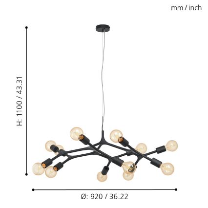 Eglo - Lampadario a sospensione con filo 12xE27/60W/230V