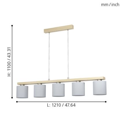 Eglo - Lampadario a sospensione con filo 5xE27/28W/230V