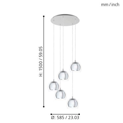 Eglo - Lampadario a sospensione con filo 5xE27/28W/230V