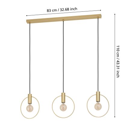 Eglo - Lampadario su corda  3xE27/40W/230V