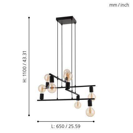 Eglo - Lampadario a sospensione con filo 8xE27/40W/230V